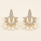 Gold Plated Pearl Drop Cz Diamond Stud Earring