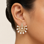 Gold Plated Pearl Drop Cz Diamond Stud Earring
