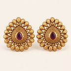 Antique Gold Plated Ruby Stone Stud Earring