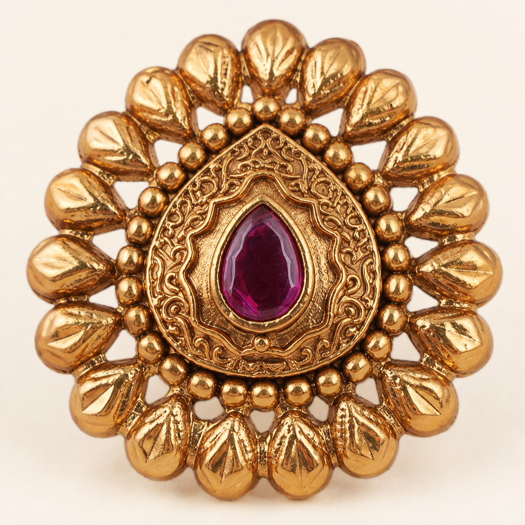 Antique Gold Plated Ruby Stone Stud Earring