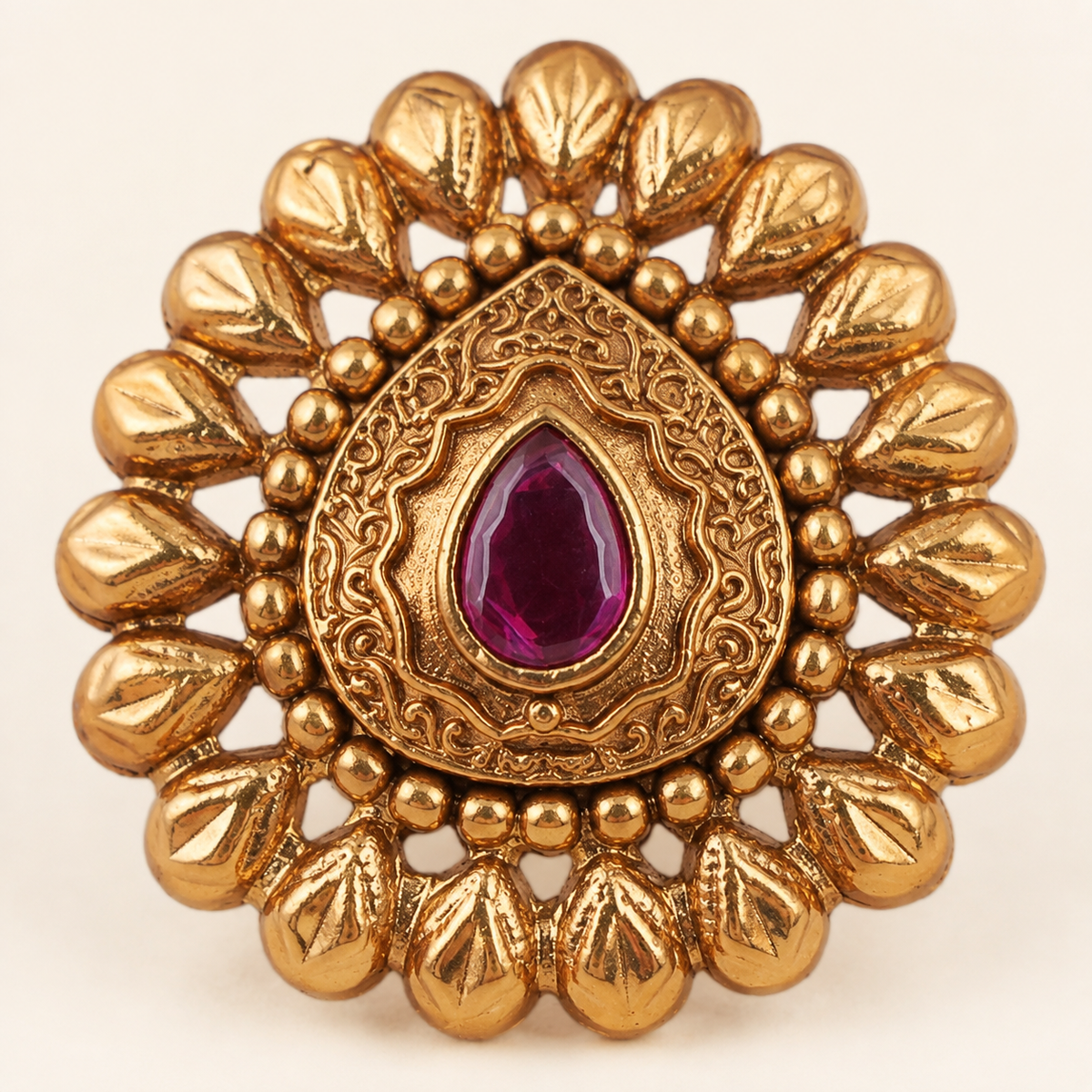Antique Gold Plated Ruby Stone Stud Earring