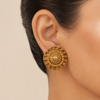 Antique Gold Round Floral Stud Earring