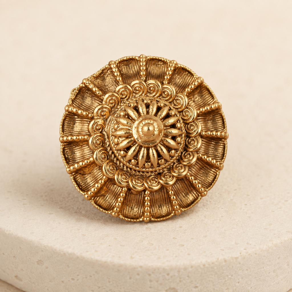 Antique Gold Round Floral Stud Earring