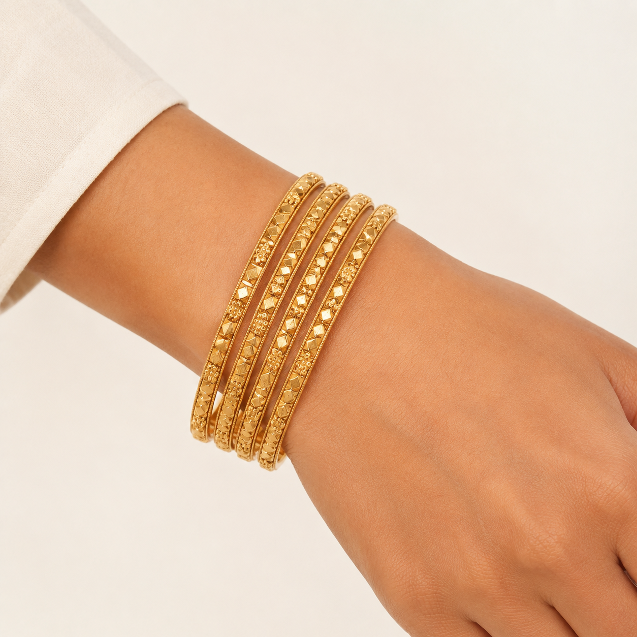 Gold Plated Plain Bangle Set (Set of 4)
