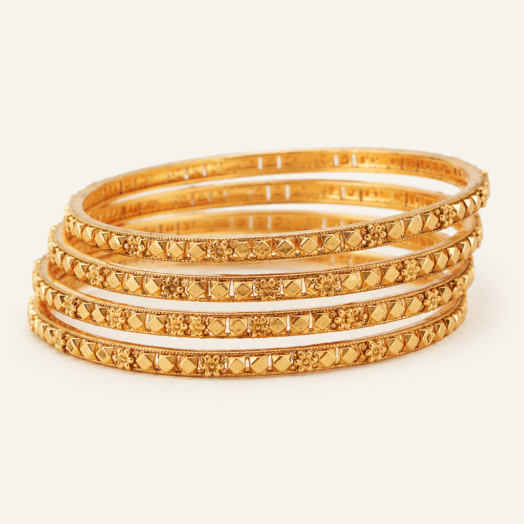Gold Plated Plain Bangle Set (Set of 4)