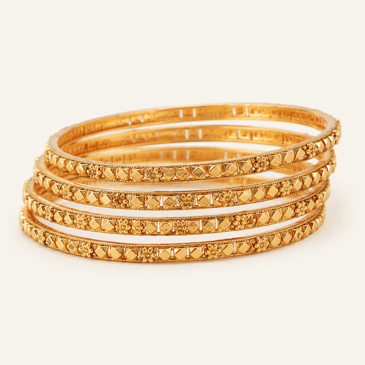 Gold Plated Plain Bangle Set (Set of 4)