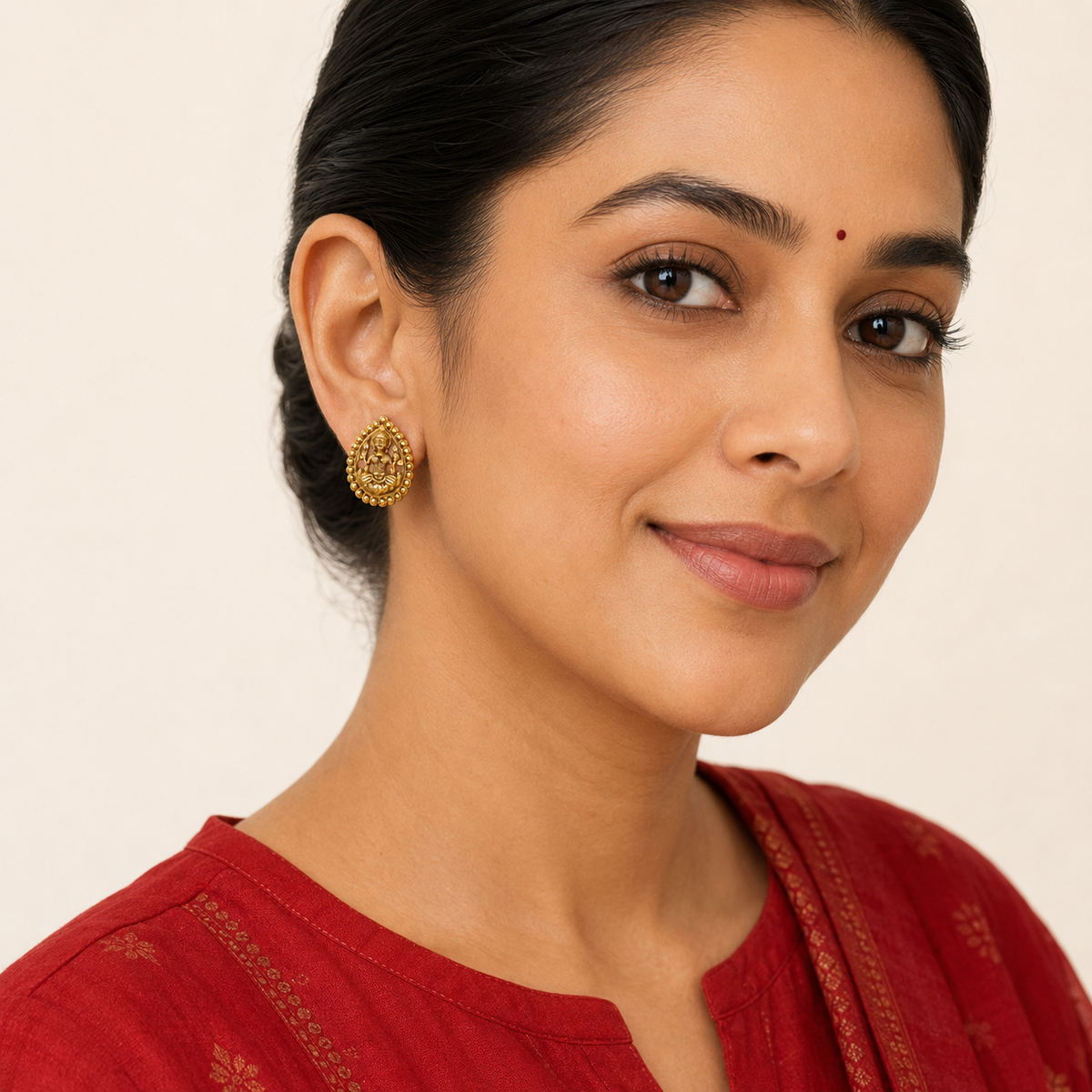 Antique Gold Small Lakshmi Stud Earring I Temple Jewellery