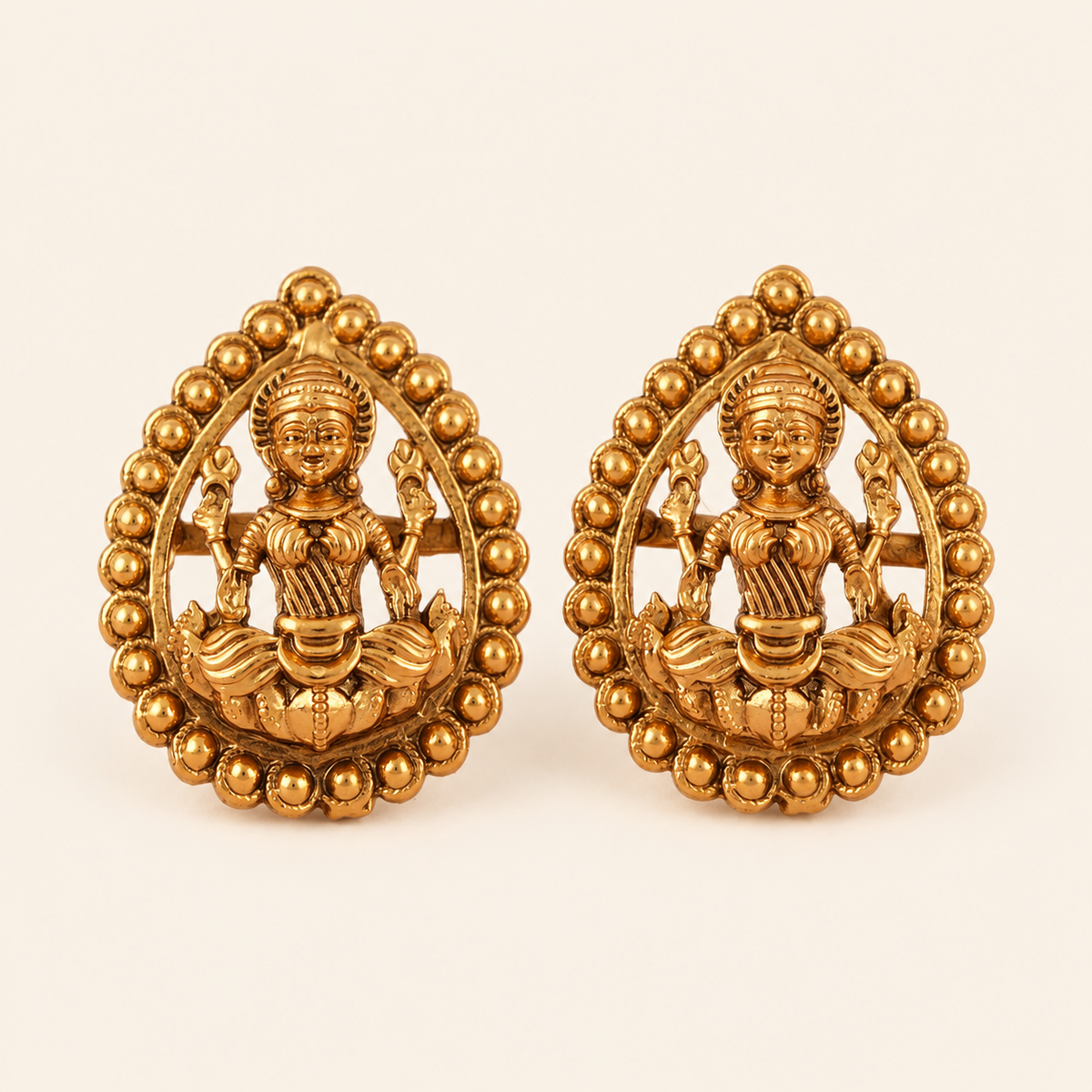 Antique Gold Small Lakshmi Stud Earring I Temple Jewellery