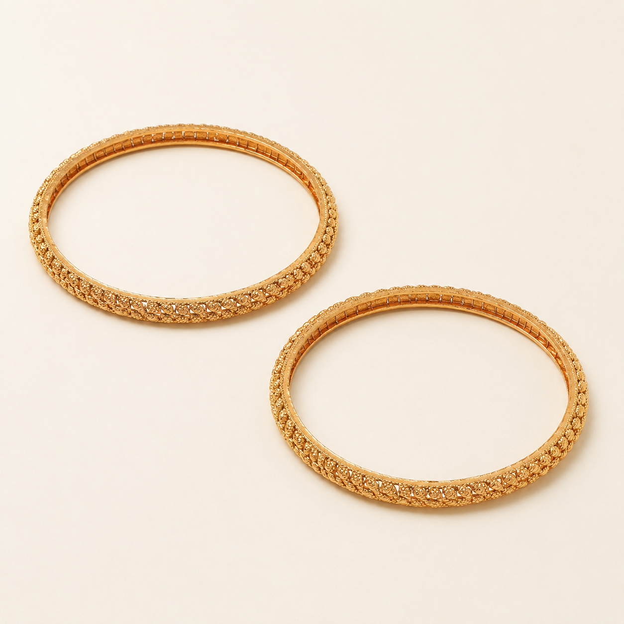 Gold Plated Leaf Plain Bangle Set