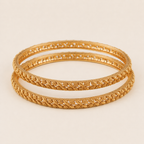 Gold Plated Leaf Plain Bangle Set