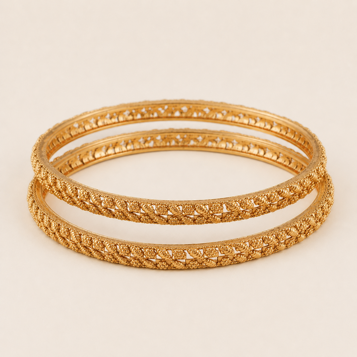 Gold Plated Leaf Plain Bangle Set