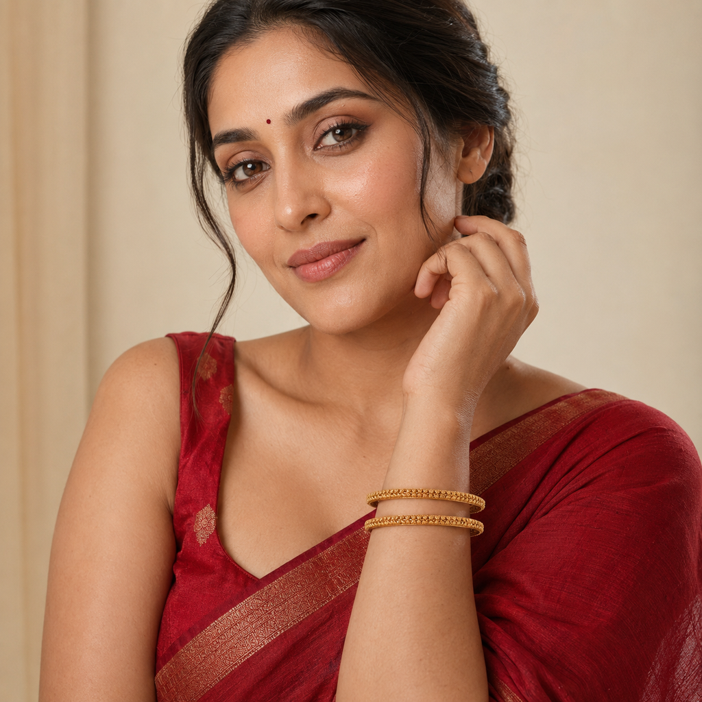 Gold Plated Leaf Plain Bangle Set