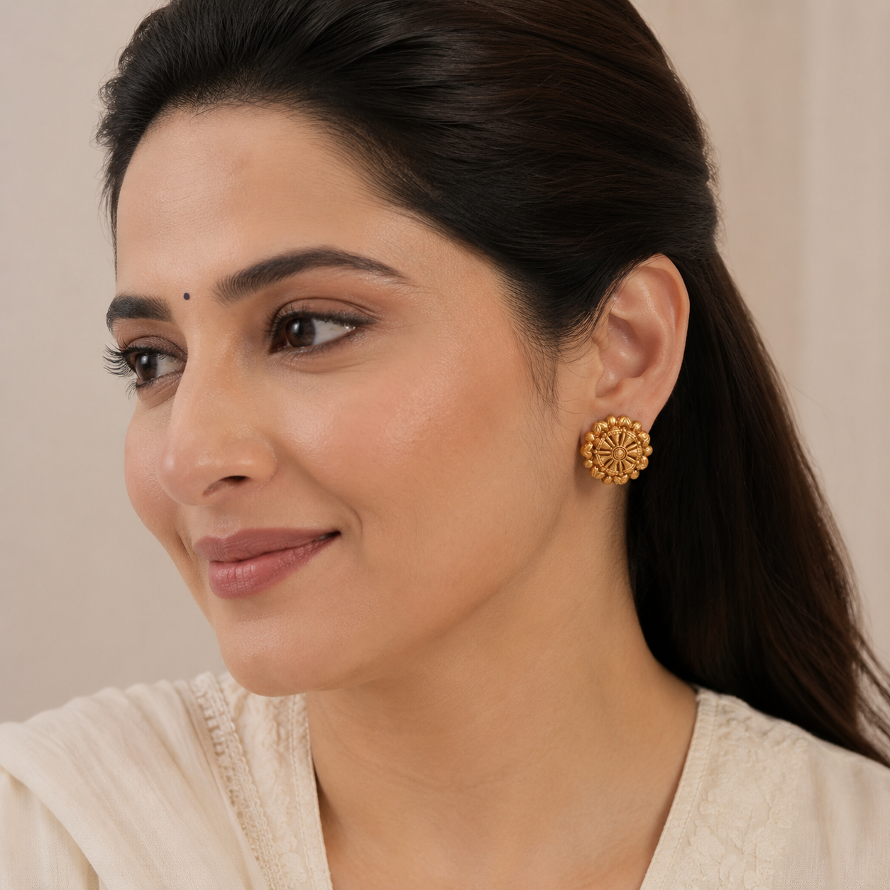 Antique Gold Plain Stud Earring