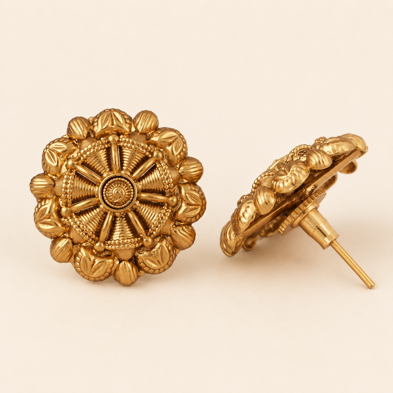 Antique Gold Plain Stud Earring