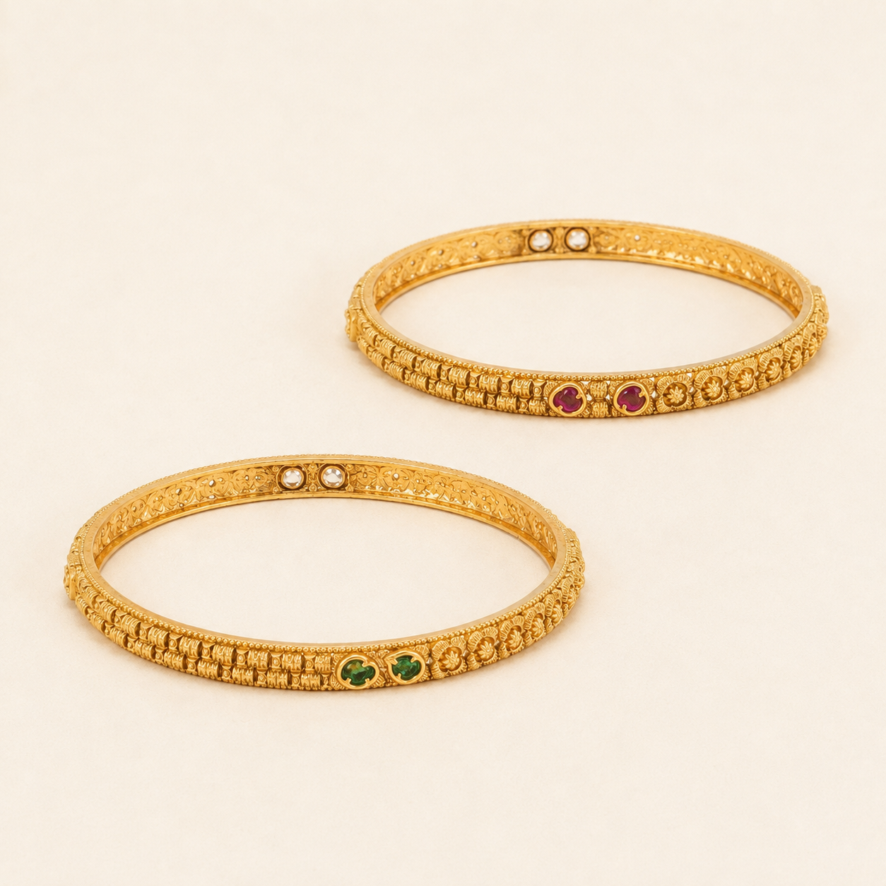 Sleek elegant gold stone bangle set