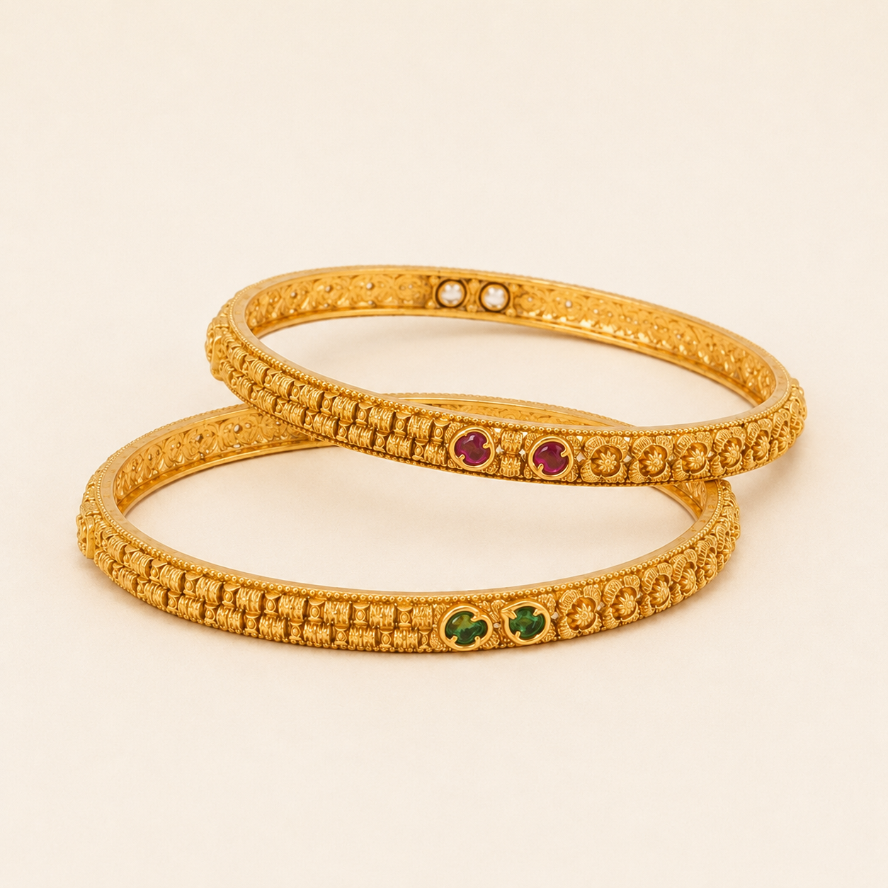 Sleek elegant gold stone bangle set