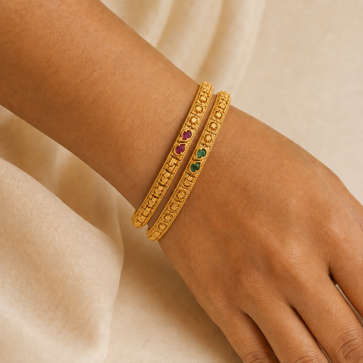 Sleek elegant gold stone bangle set