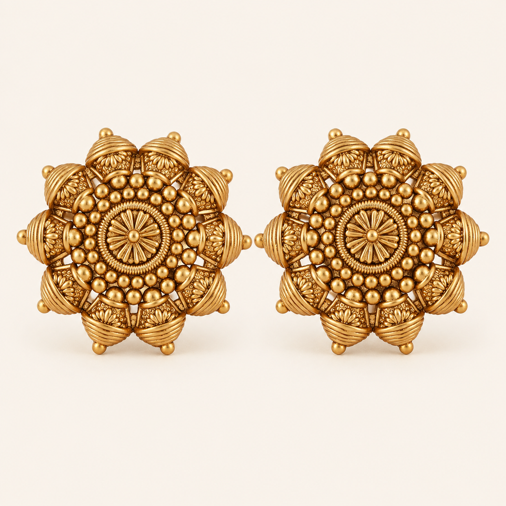 Antique Gold Plain Stud Earring