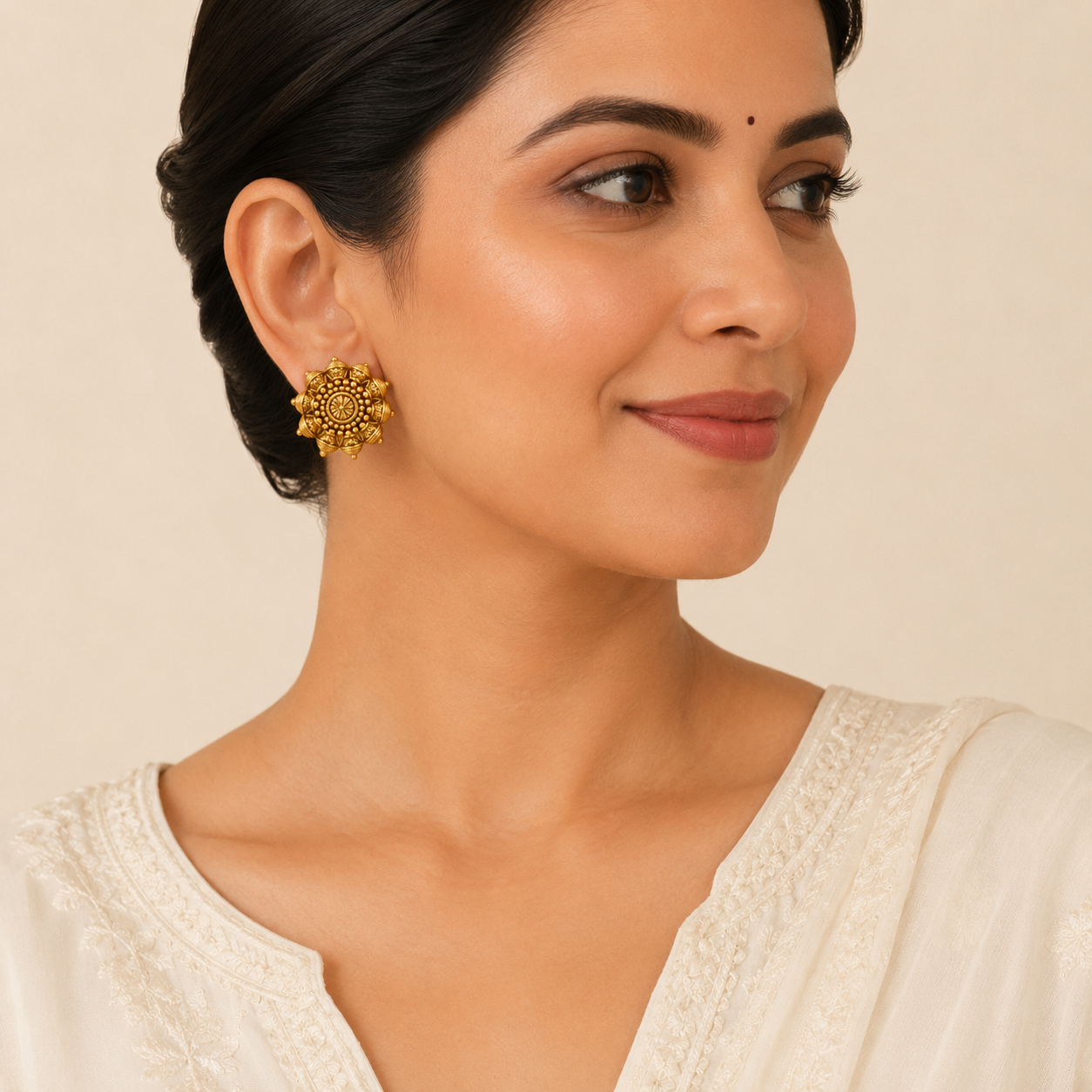 Antique Gold Plain Stud Earring
