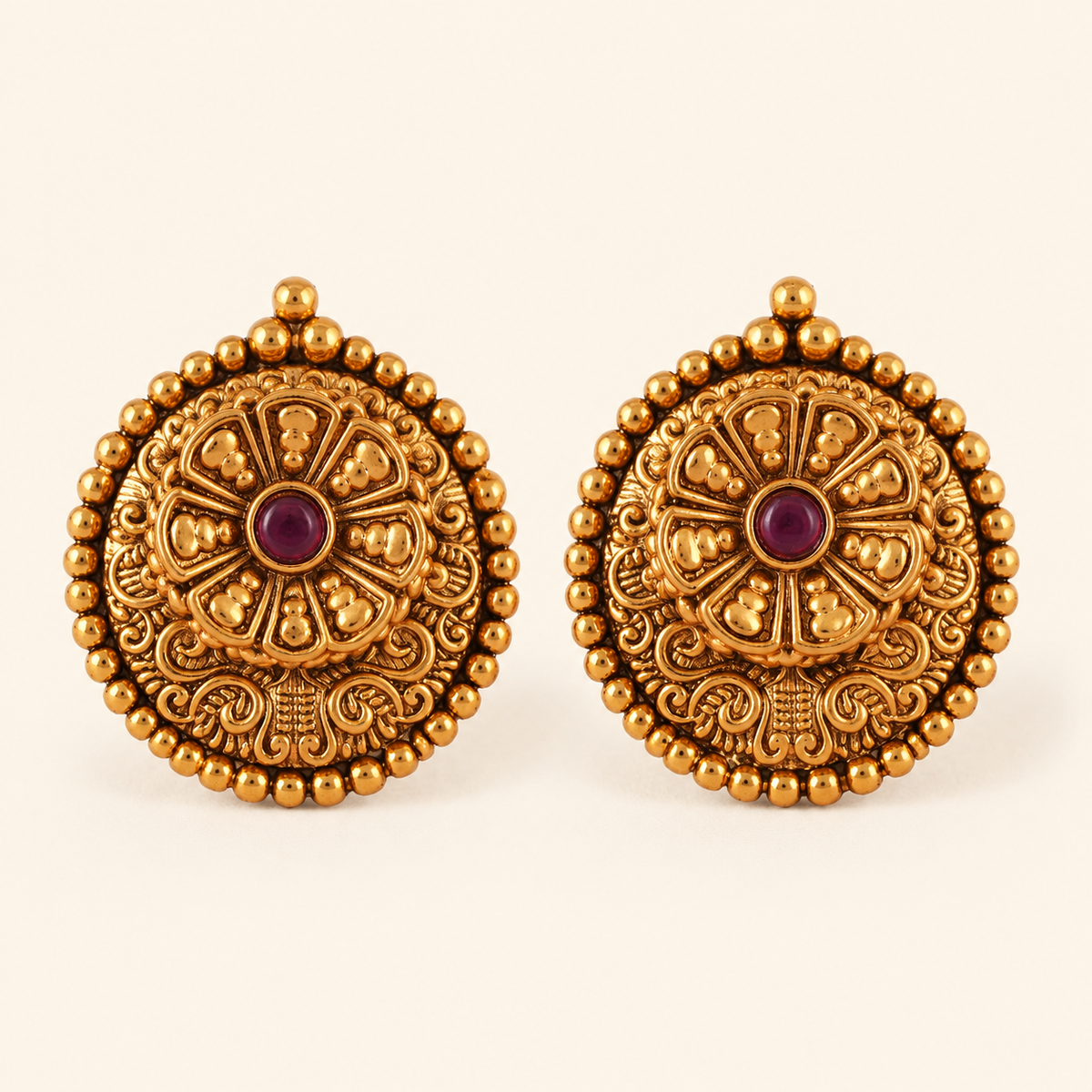 Antique Gold Ruby Stud Earring