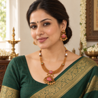 Stunning traditional antique gold ruby stone necklace set