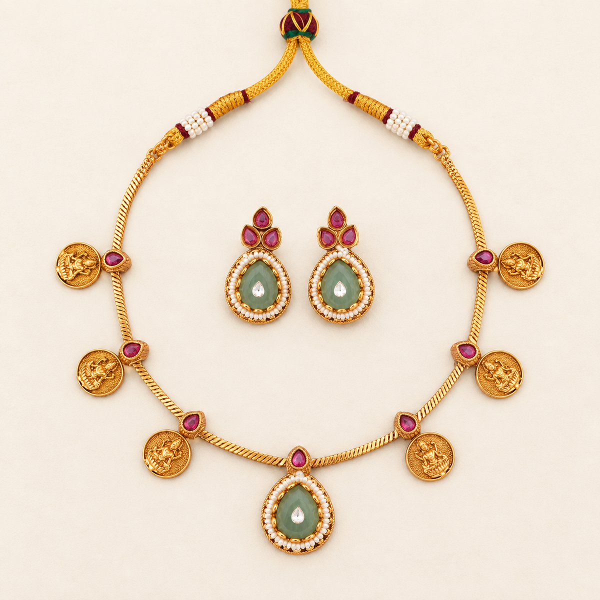 Lakshmi coin grace gold necklace set