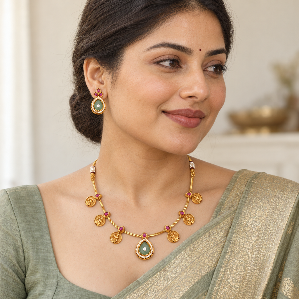 Lakshmi coin grace gold necklace set