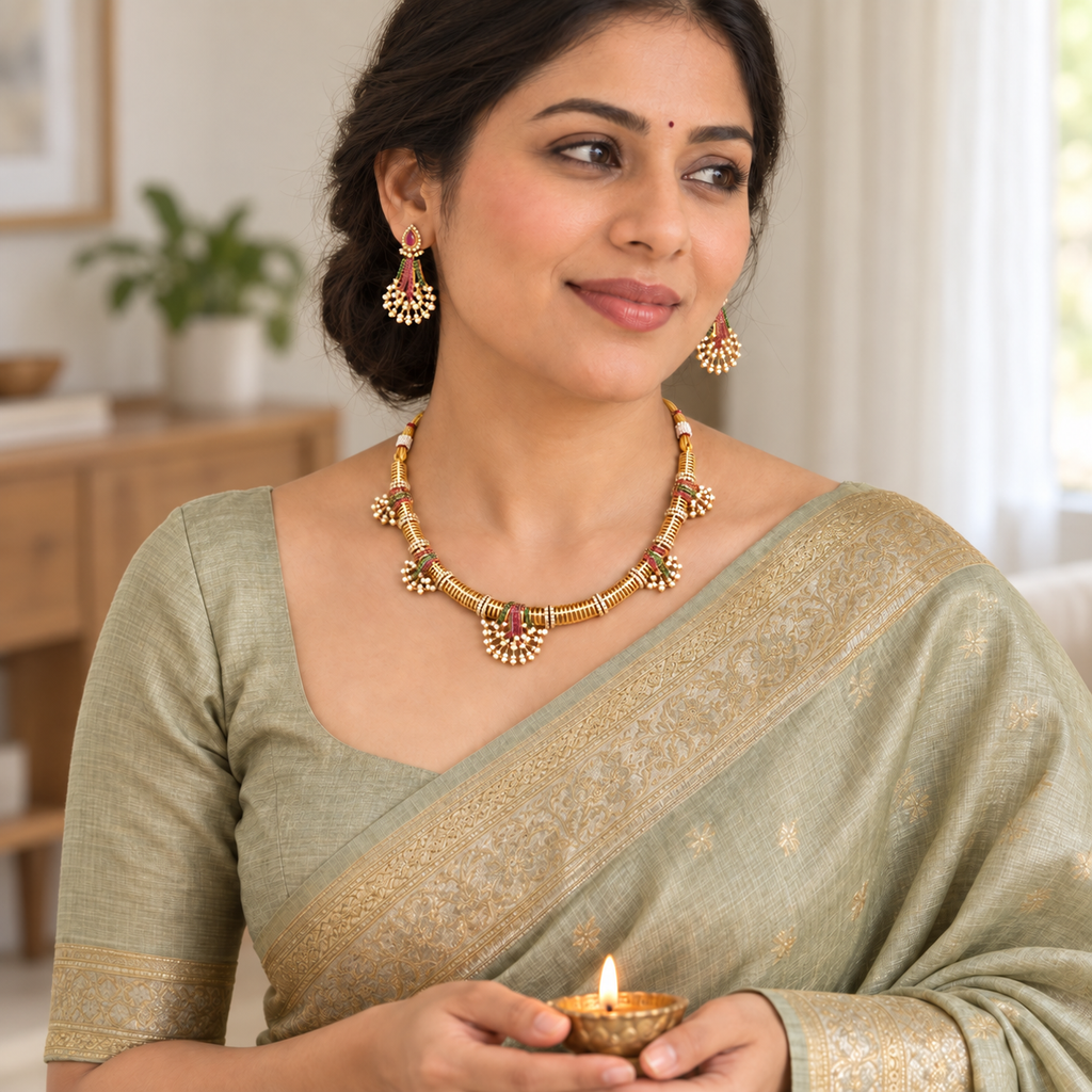 Stunning diamond multicolor gold necklace set