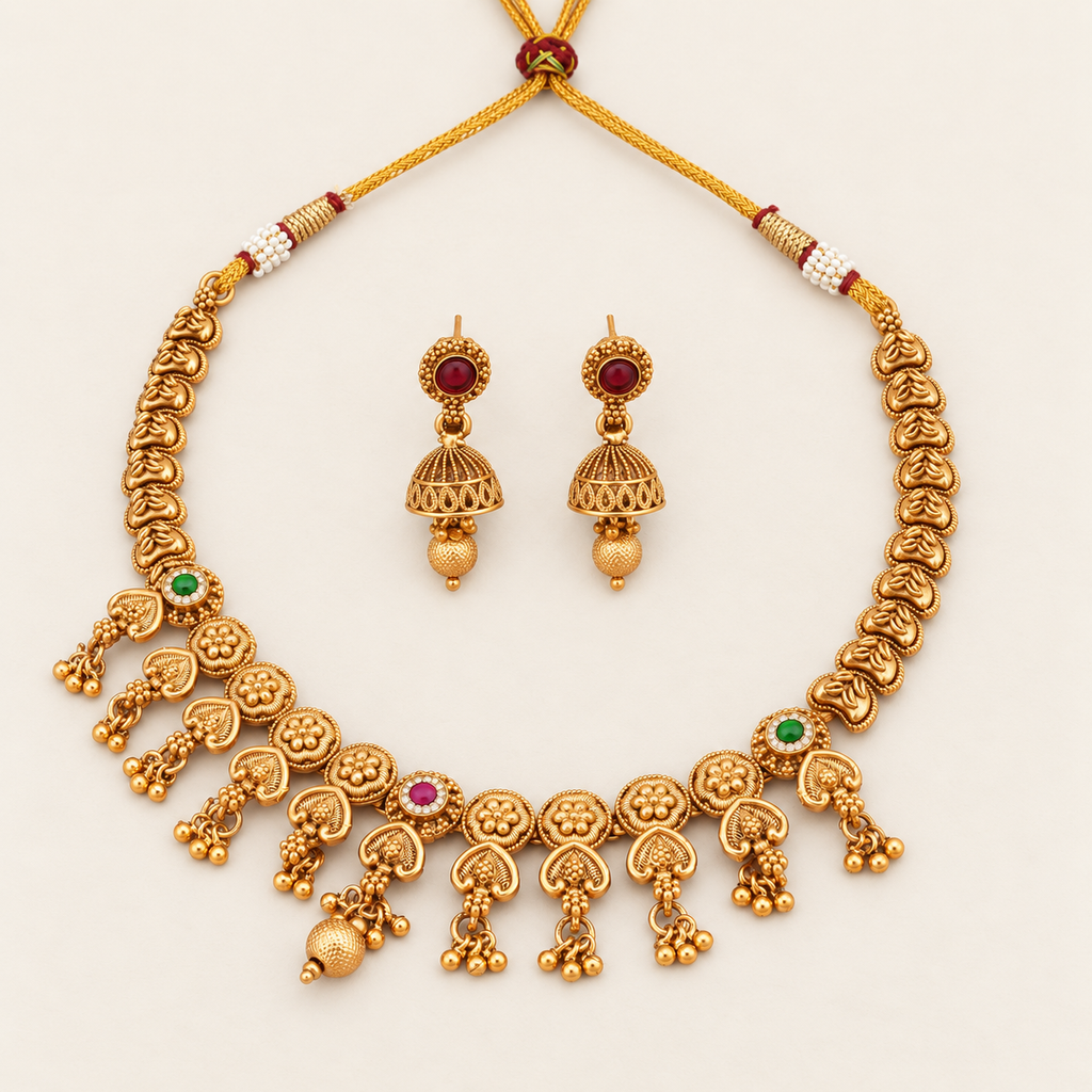 Stunning antique gold ball necklace set