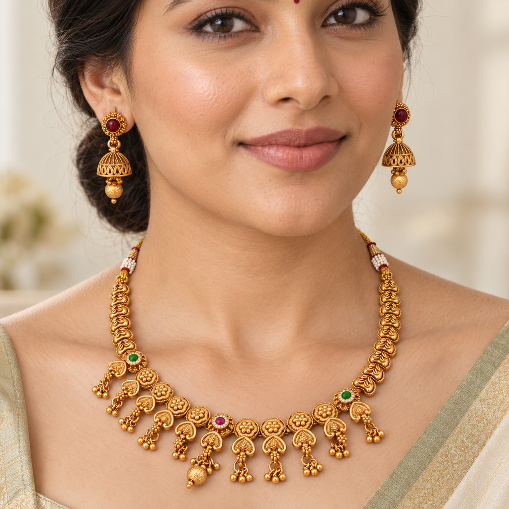 Stunning antique gold ball necklace set