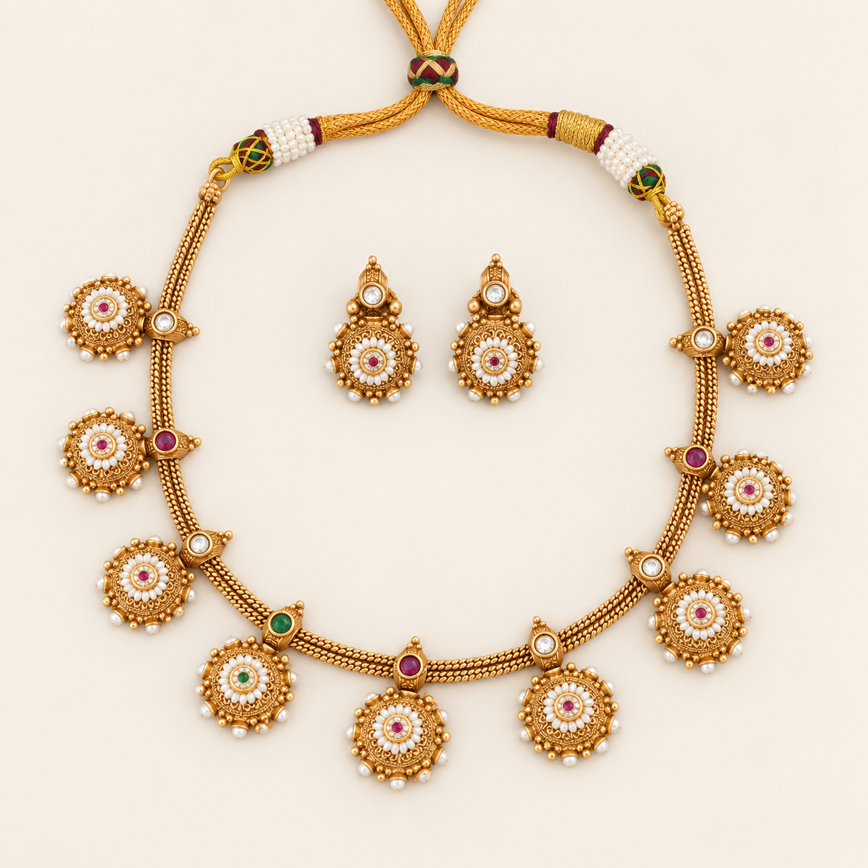 Stunning antique gold pearl necklace set