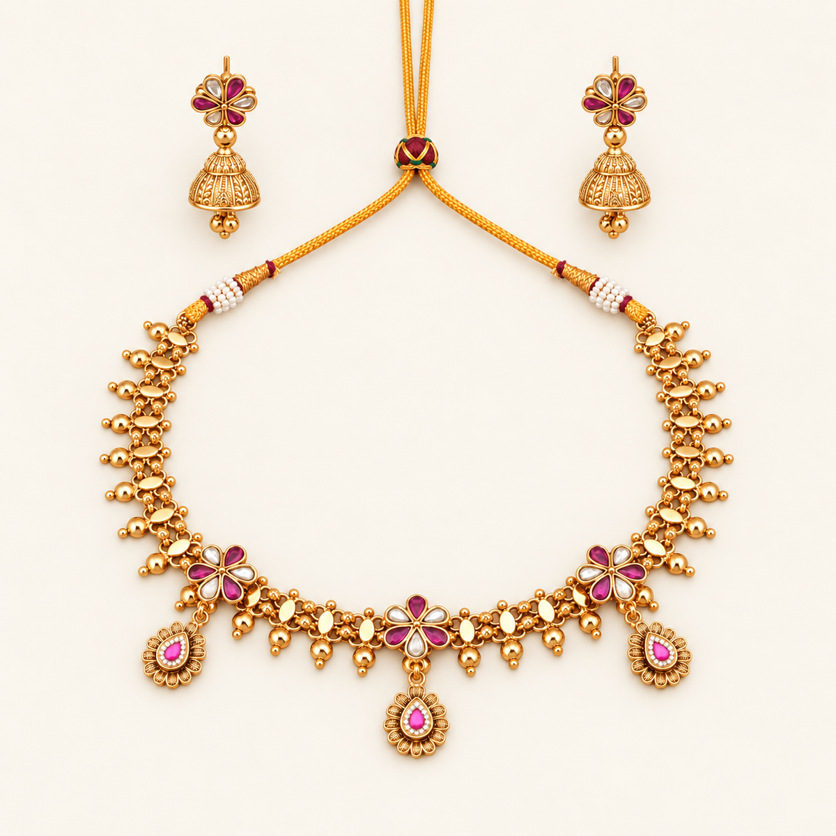 Stunning gold high polish stone neckalce set