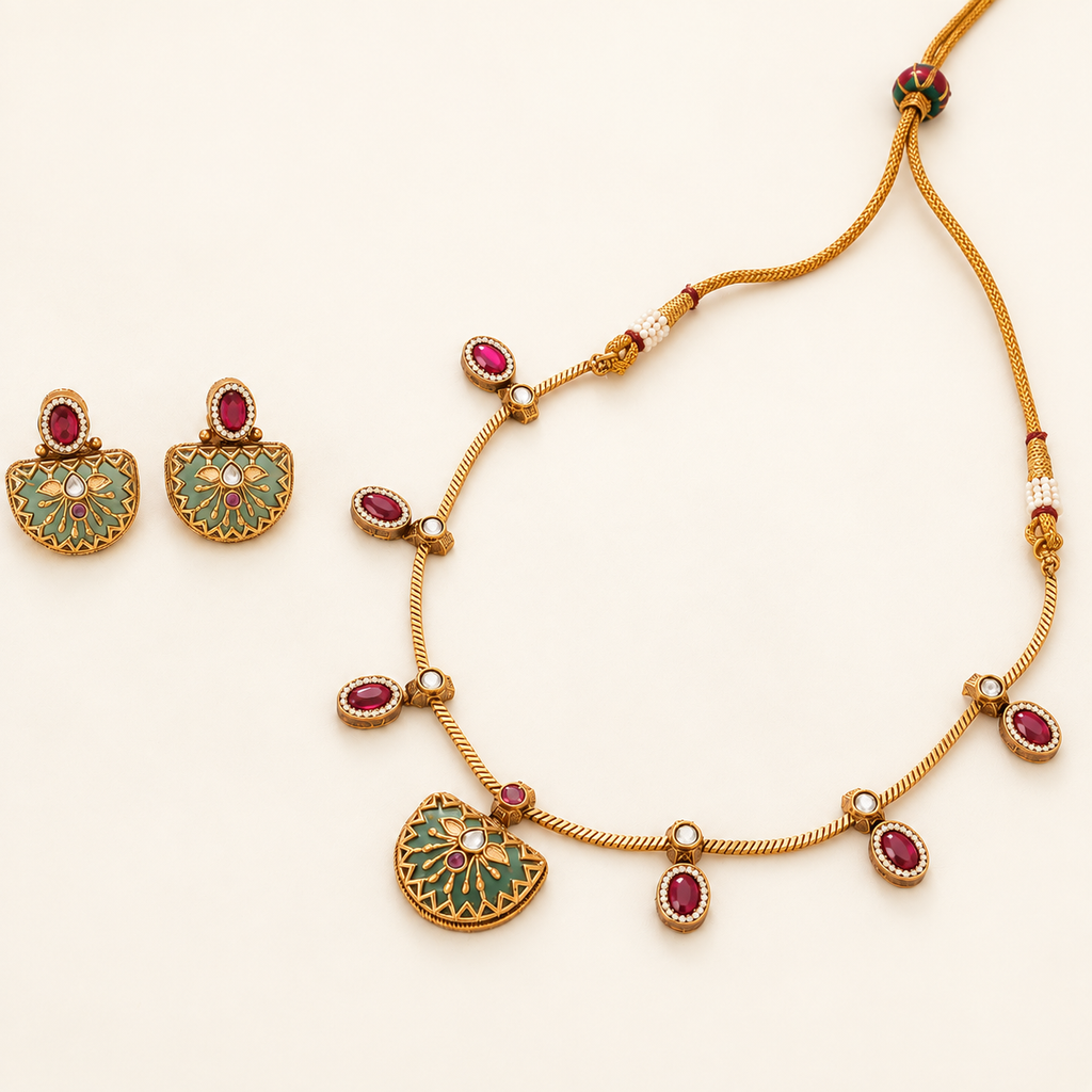 Stunning stone multicolor gold necklace set