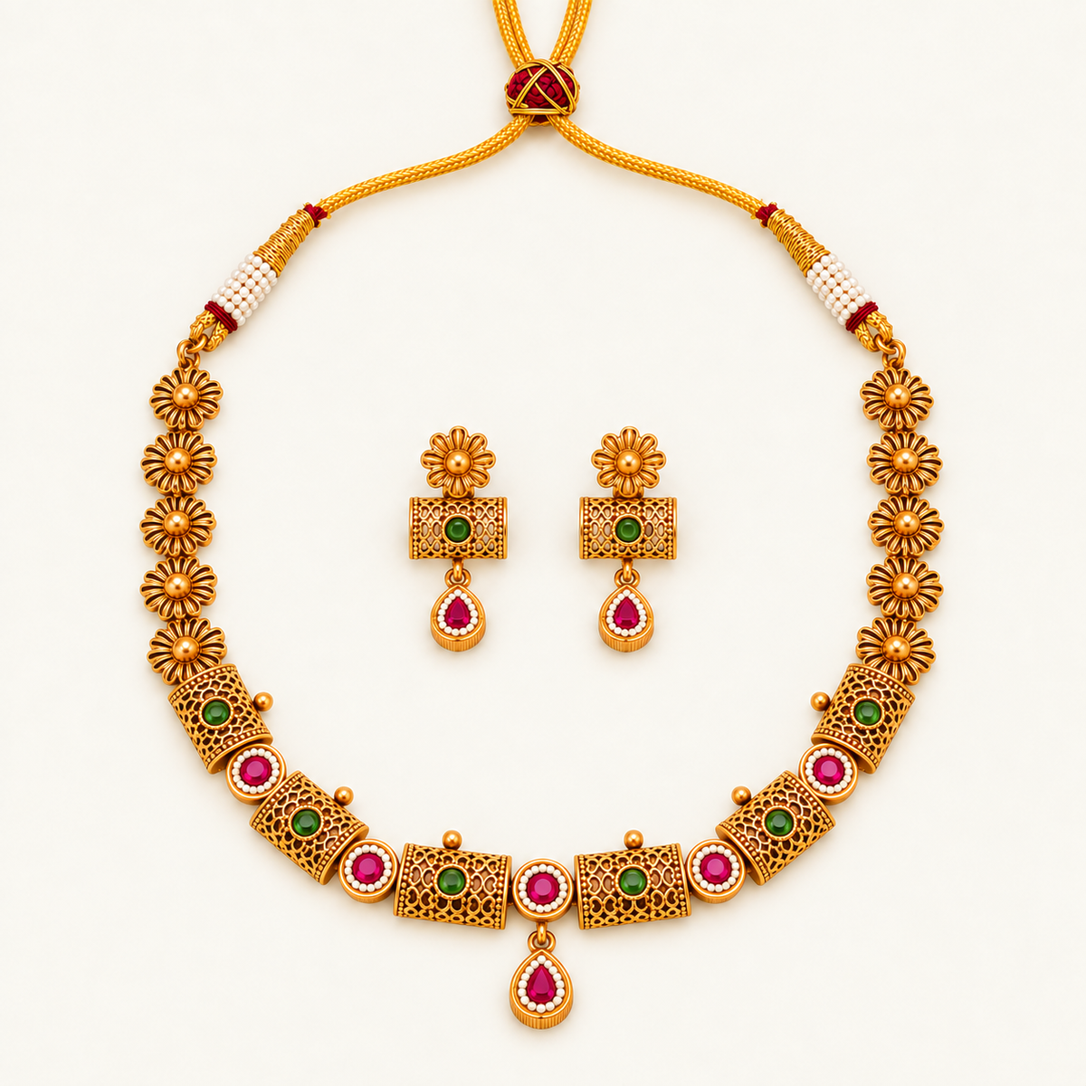 Sleek gold stone necklace set