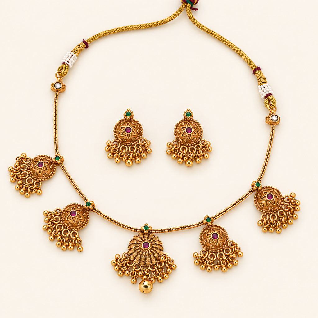 Plain gold ruby necklace set