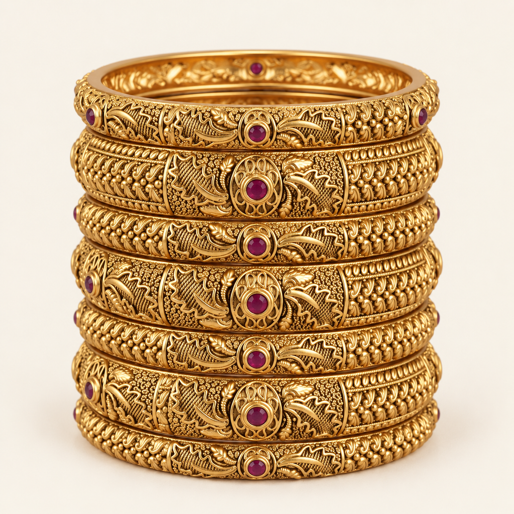 Stunning antique gold finish stone bangle set (set of 6)