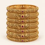 Stunning antique gold finish stone bangle set (set of 6)