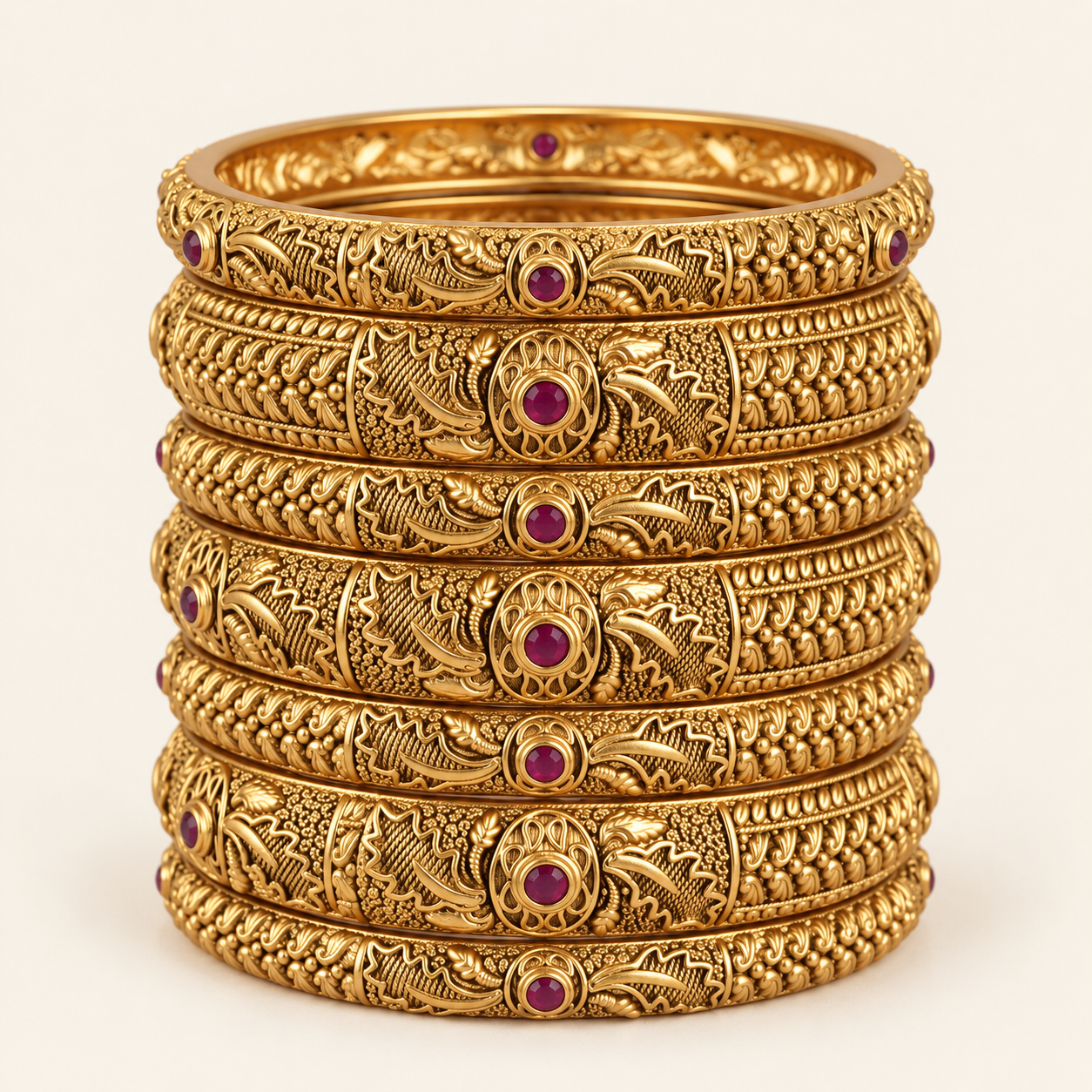Stunning antique gold finish stone bangle set (set of 6)