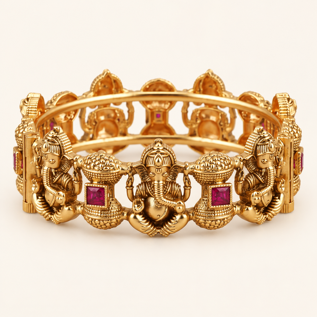 Antique Gold Finish Ganesh Kada Bangle