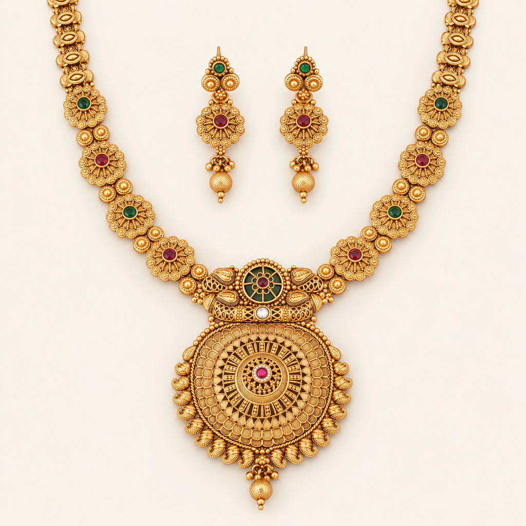 Antique Gold Rajrani Mandala Necklace Set