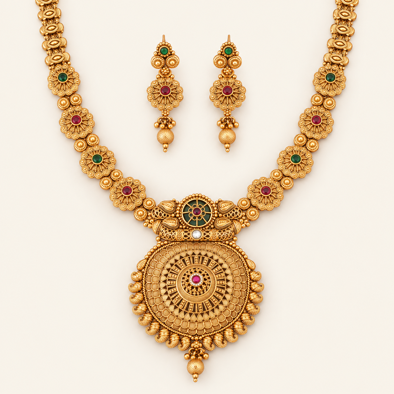 Antique Gold Rajrani Mandala Necklace Set