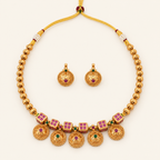 Antique Gold Ruby Embedded Necklace Set