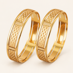Broad gold plated carved bangle set