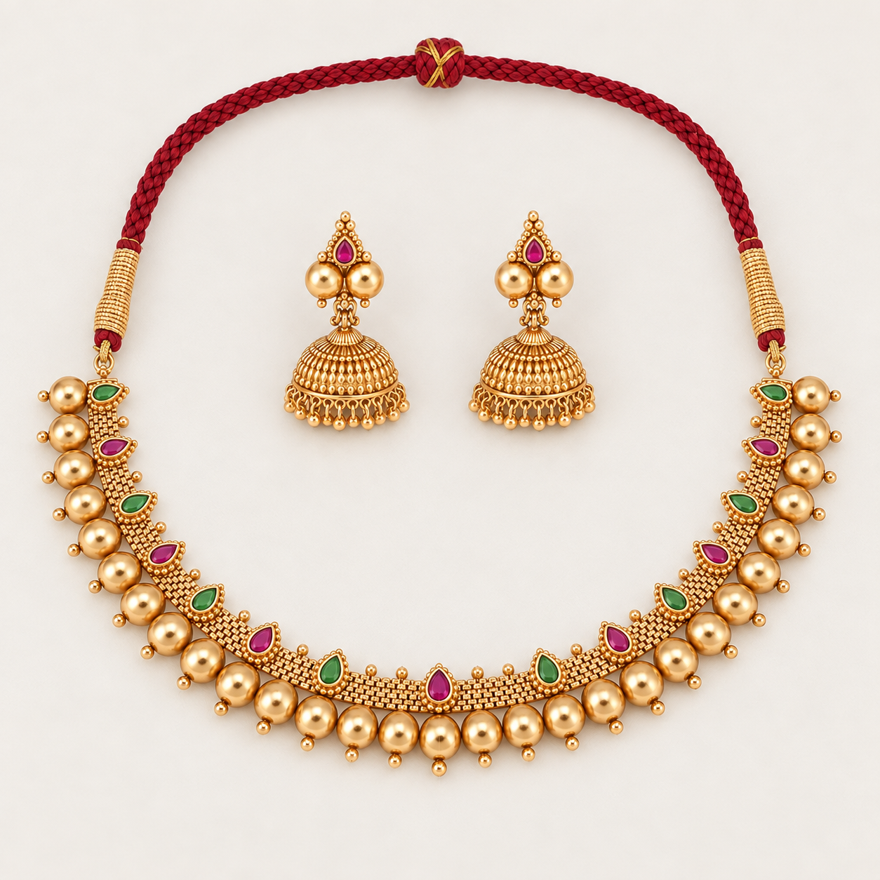 Gold Plated Stone Ball Necklace Set