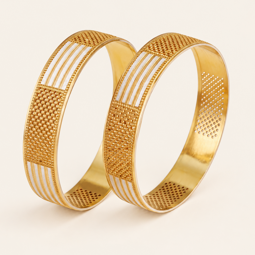 Bold dual tone gold bangle set