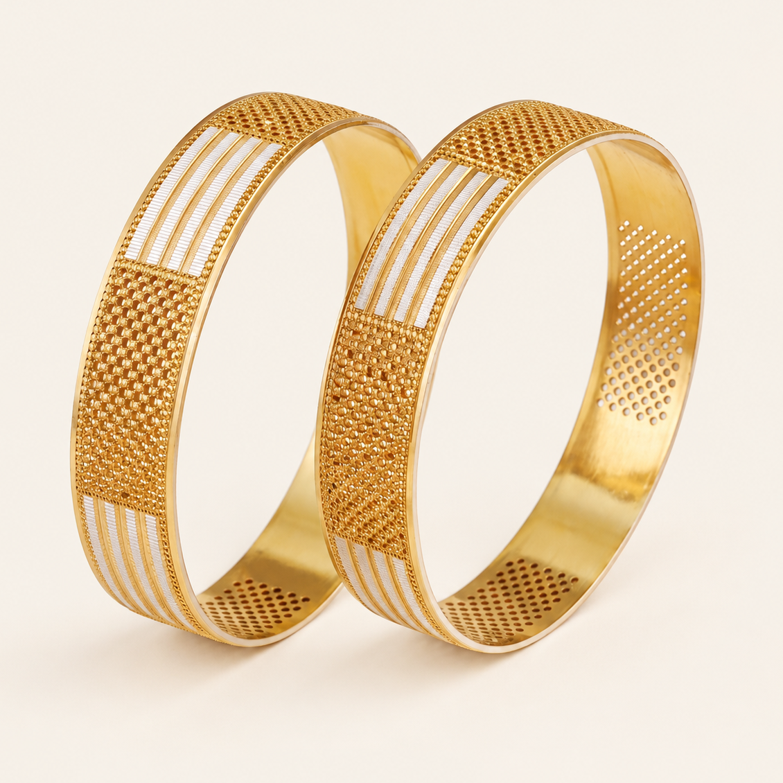 Bold dual tone gold bangle set