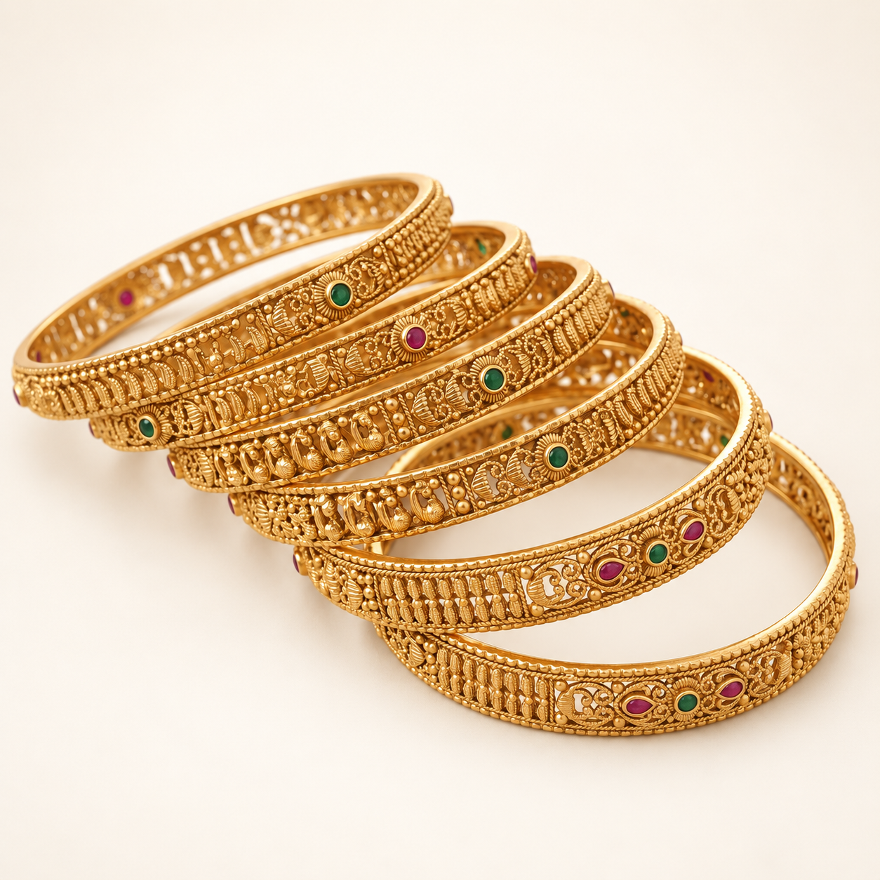 Royal gold plated stone bangle set (set of 6)