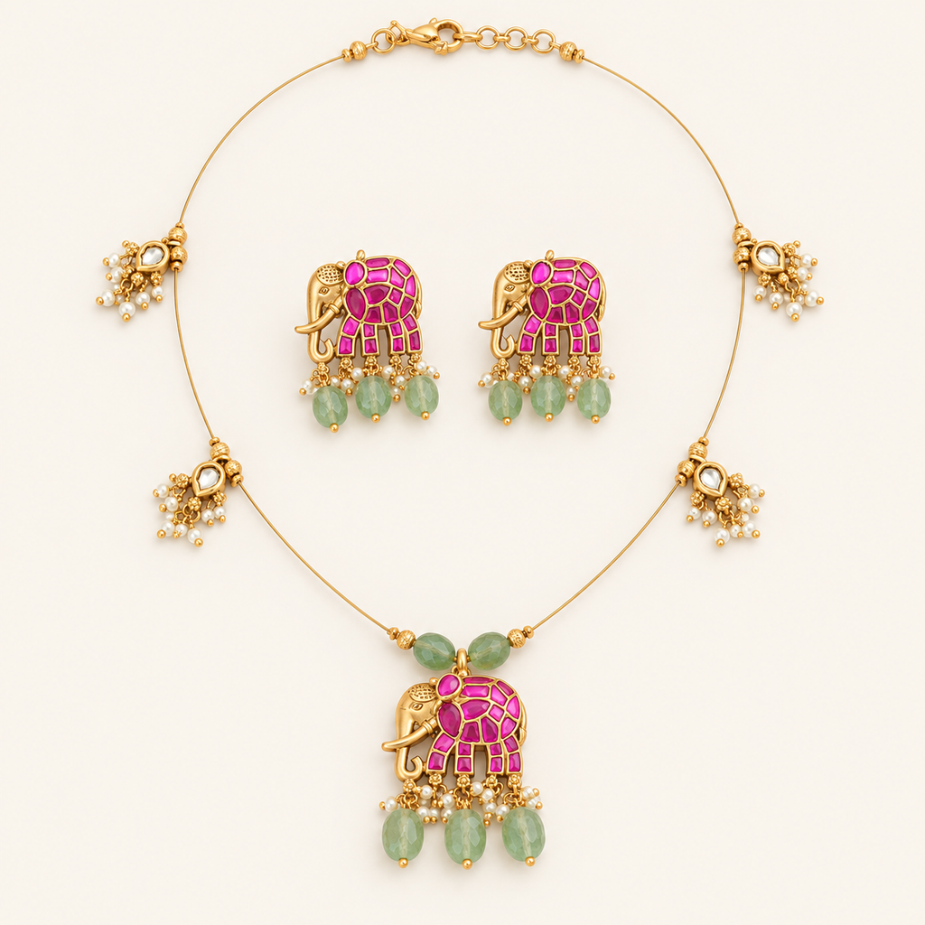 Elegant antique gold stone necklace set for women