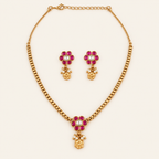 Antique Gold Floral Stone Pendant Necklace Set