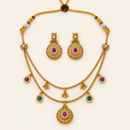 Gold Plated Long Layer Stone Necklace Set